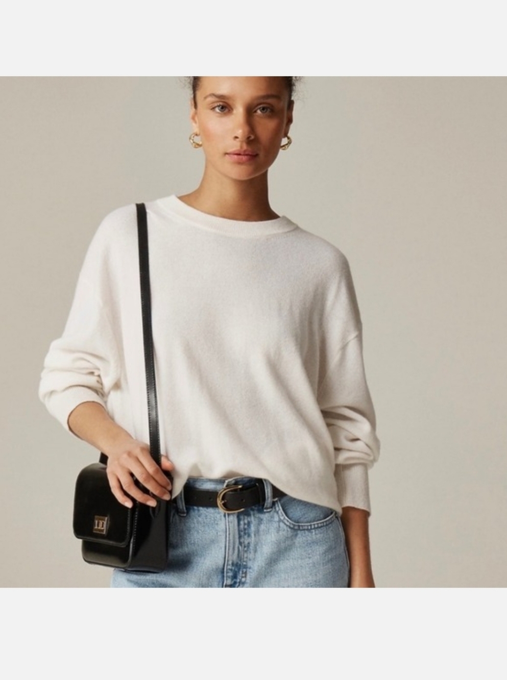 J. Crew Cashmere Relaxed Crewneck Sweater Womens XL NWT $158 CB905 Ivory Snow